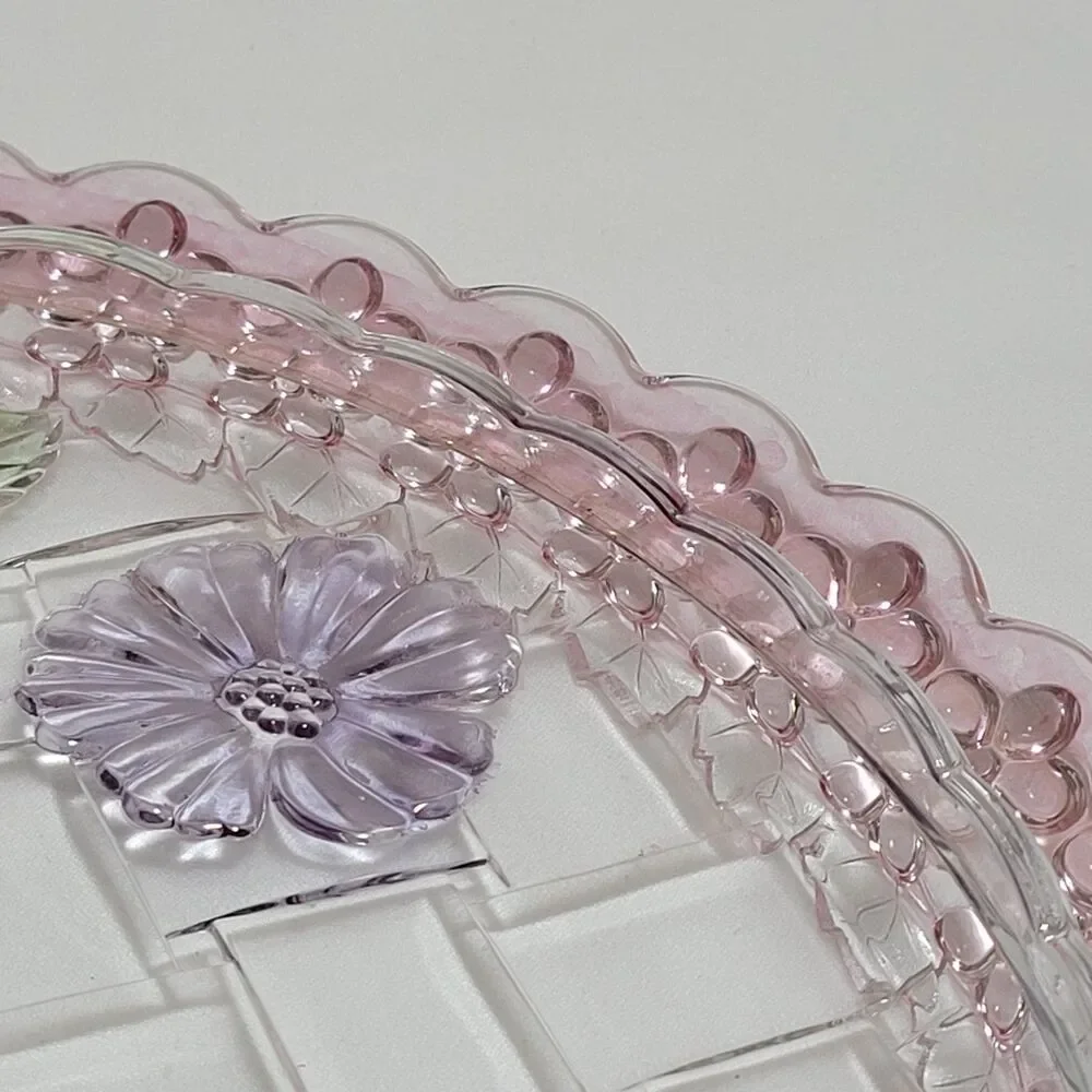Riccardo Cake Plate Platter Glass Lattice Floral 13